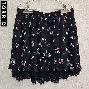 TORRID 0 Black Floral Flower Chiffon Lace Cute Mini Skirt Plus Size 12 L